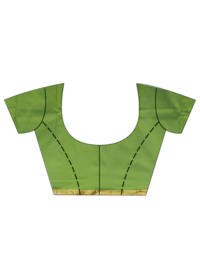 Green Kanjivaram Silk Saree With Blouse Piece - Image 6