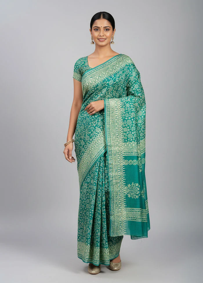 Green Katan Silk Saree With Blouse Piece