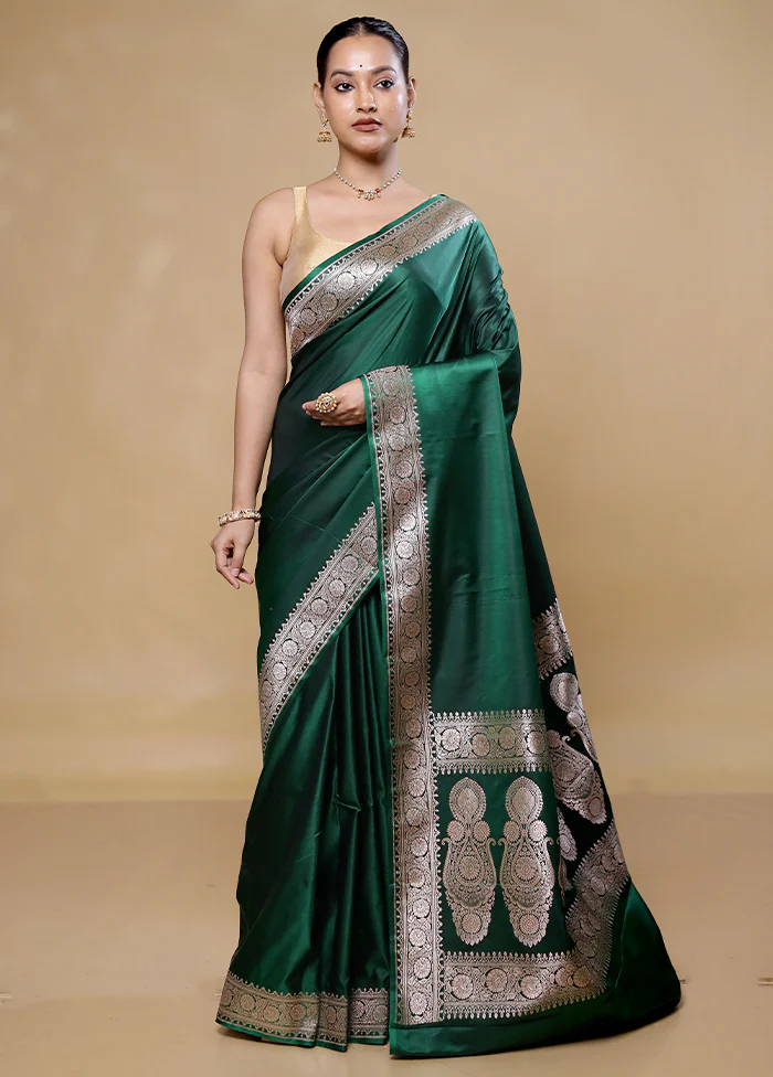 Green Katan Silk Saree With Blouse Piece - Image 2