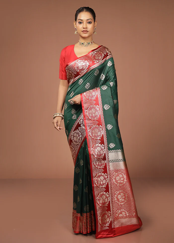 Green Katan Silk Saree With Blouse Piece - Image 2