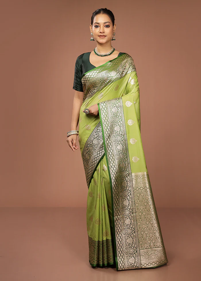Green Katan Silk Saree With Blouse Piece - Image 2
