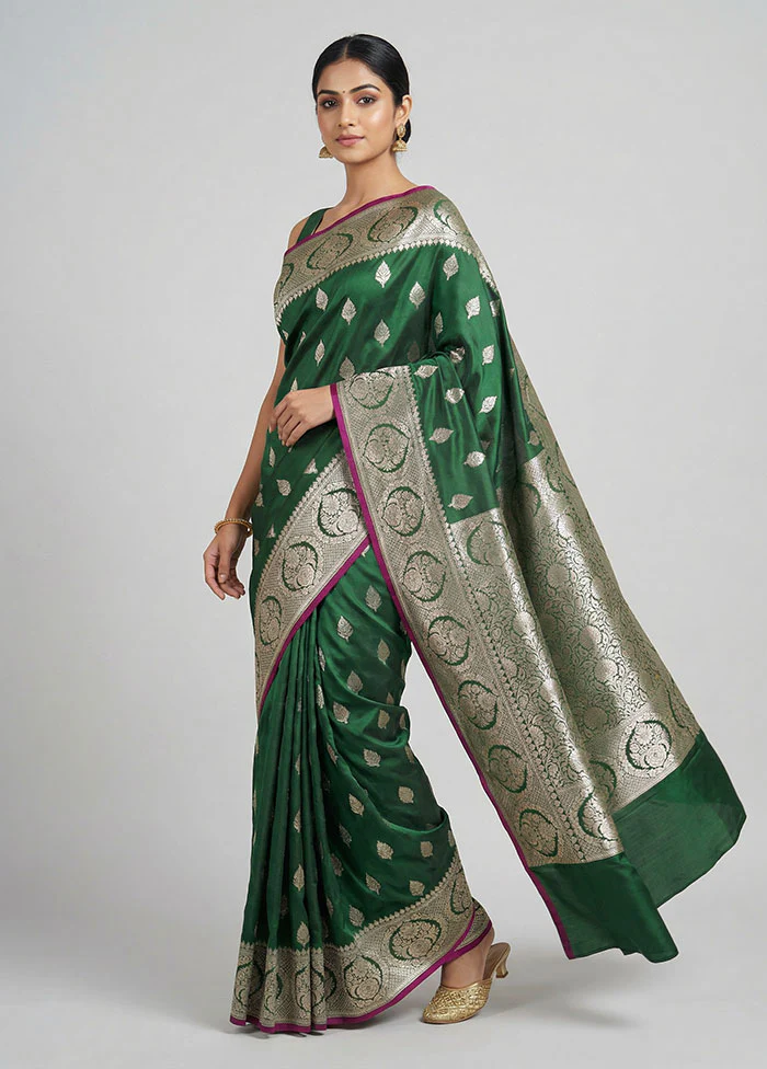 Green Katan Silk Saree With Blouse Piece