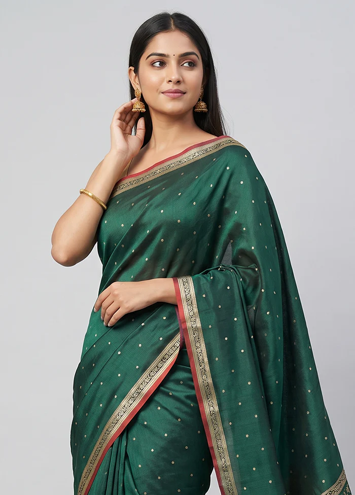 Green Katan Silk Saree With Blouse Piece - Image 2