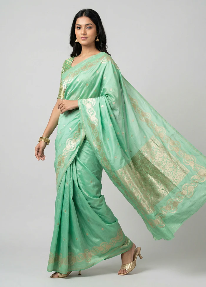 Green Katan Silk Saree With Blouse Piece