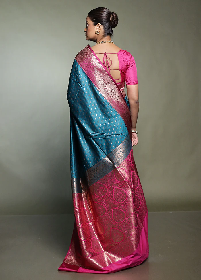 Green Katan Silk Saree With Blouse Piece - Image 3