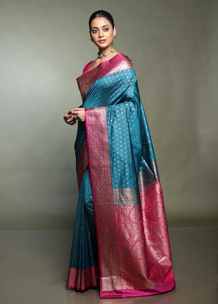 Green Katan Silk Saree With Blouse Piece - Image 4