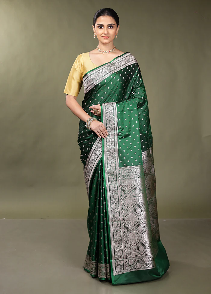 Green Katan Silk Saree With Blouse Piece - Image 2