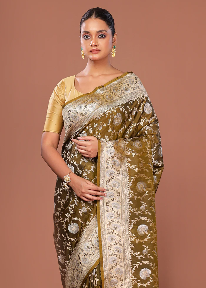 Green Katan Silk Saree With Blouse Piece