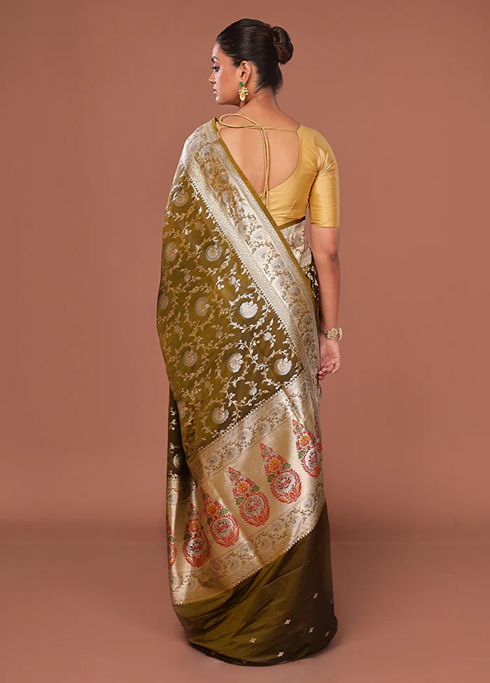 Green Katan Silk Saree With Blouse Piece - Image 3
