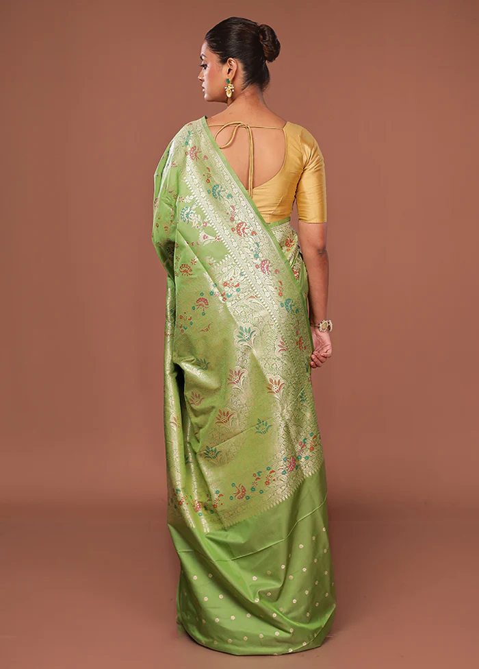 Green Katan Silk Saree With Blouse Piece - Image 3