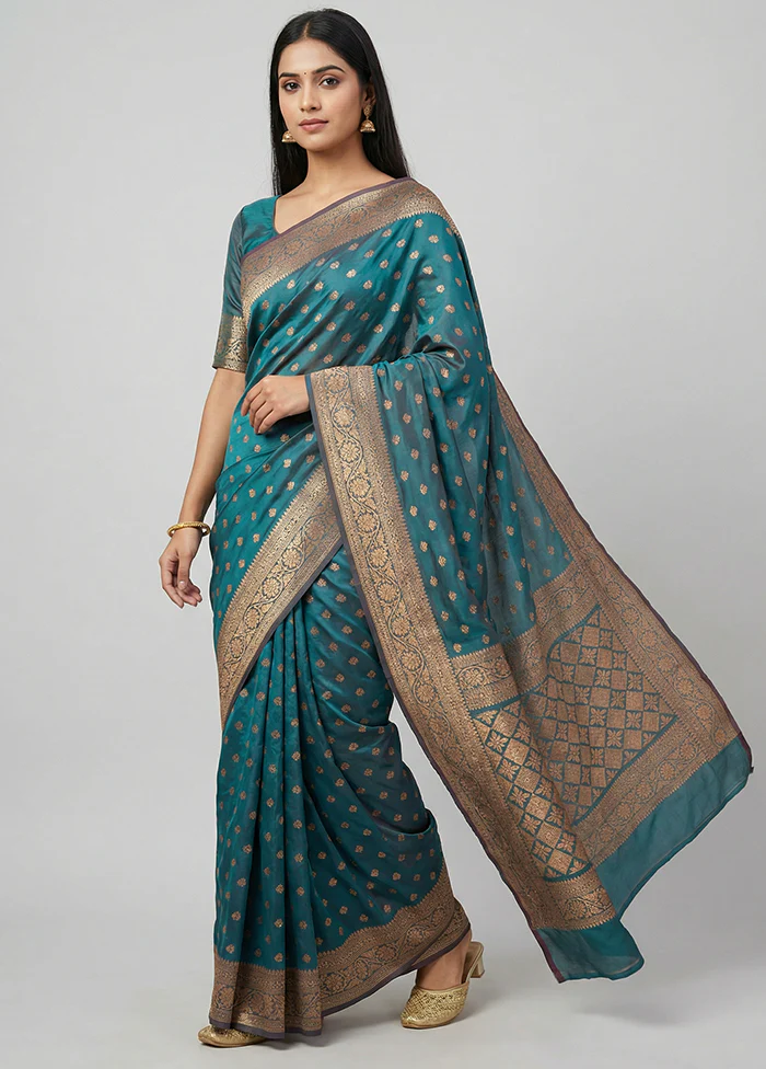 Green Katan Silk Saree With Blouse Piece