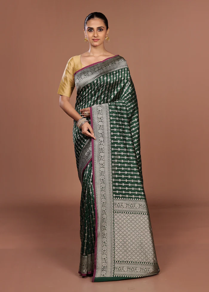 Green Katan Silk Saree With Blouse Piece - Image 2