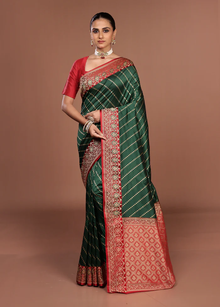 Green Katan Silk Saree With Blouse Piece - Image 2