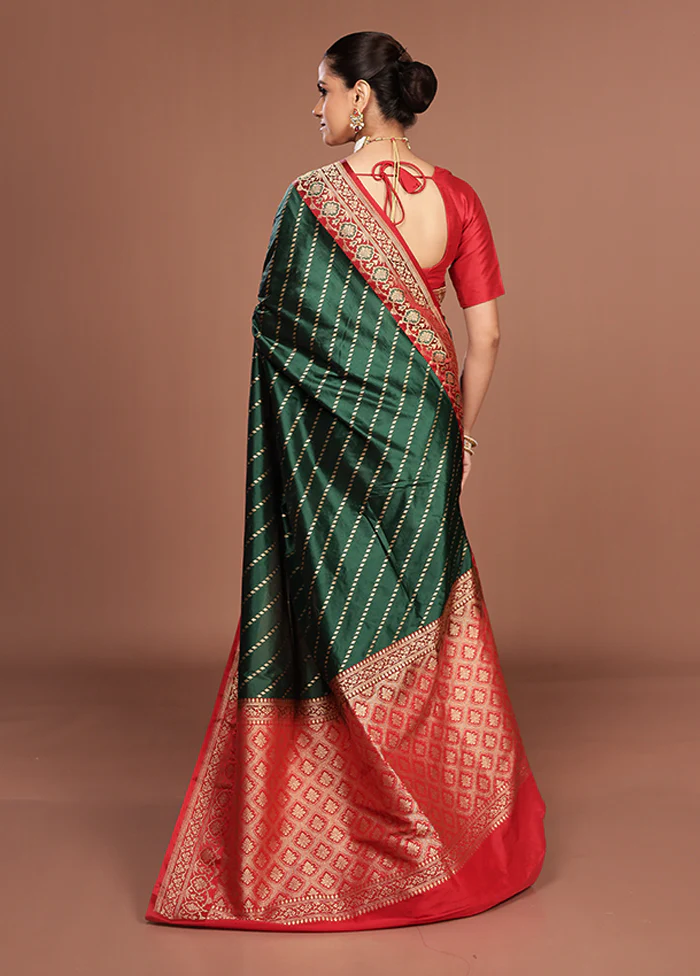 Green Katan Silk Saree With Blouse Piece - Image 3