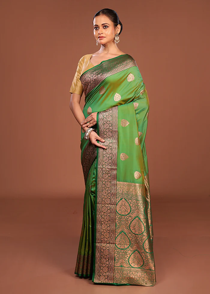 Green Katan Silk Saree With Blouse Piece - Image 4