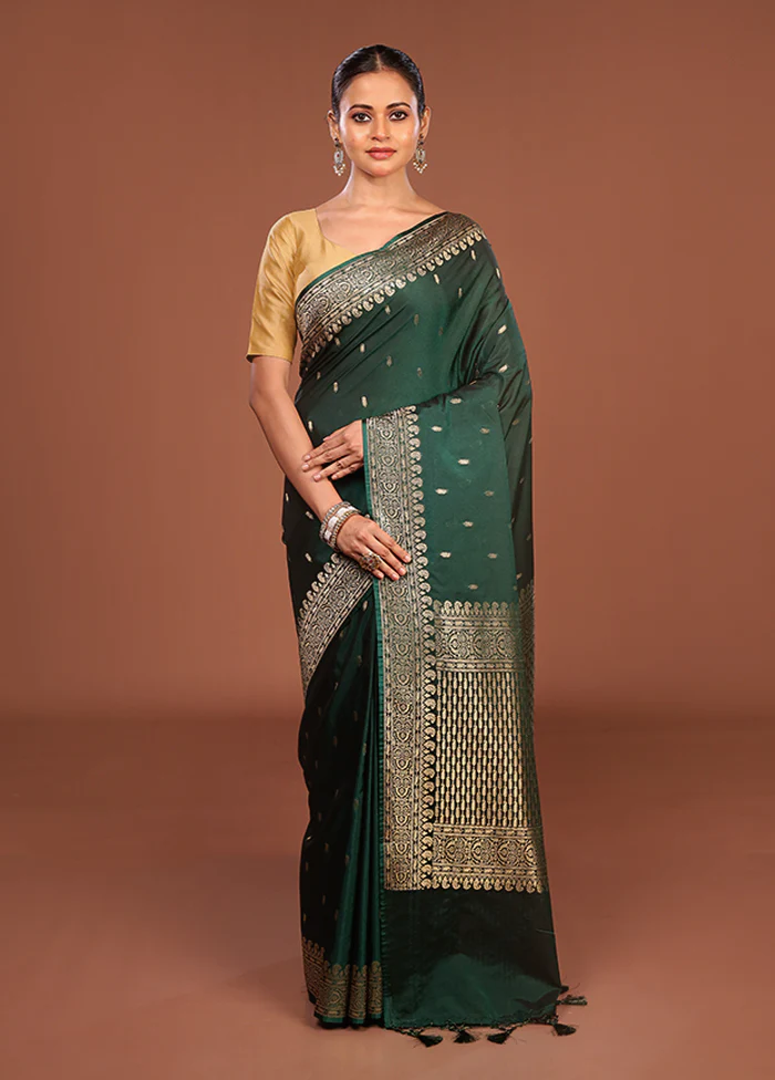 Green Katan Silk Saree With Blouse Piece - Image 2