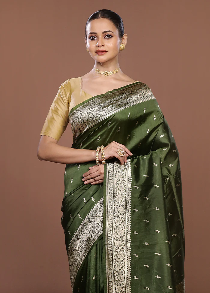Green Katan Silk Saree With Blouse Piece