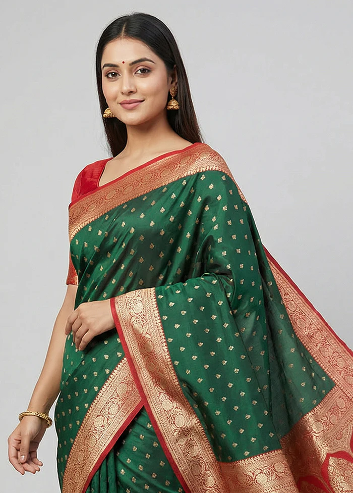 Green Katan Silk Saree With Blouse Piece - Image 2