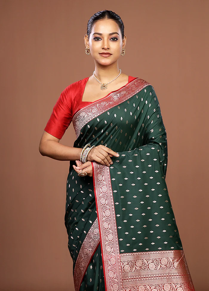 Green Katan Silk Saree With Blouse Piece