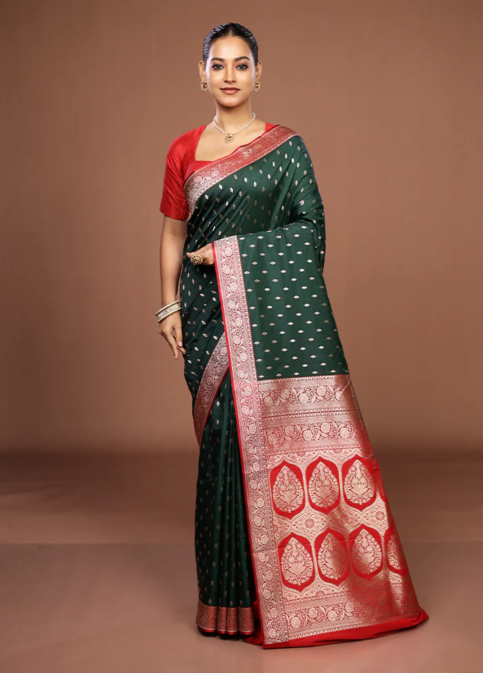 Green Katan Silk Saree With Blouse Piece - Image 2