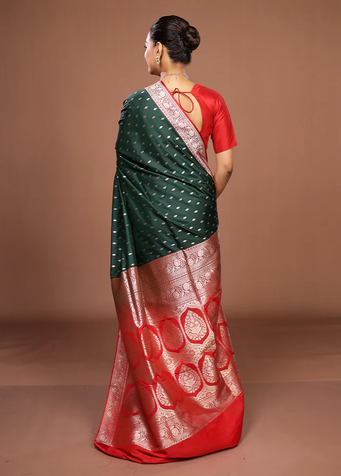 Green Katan Silk Saree With Blouse Piece - Image 3