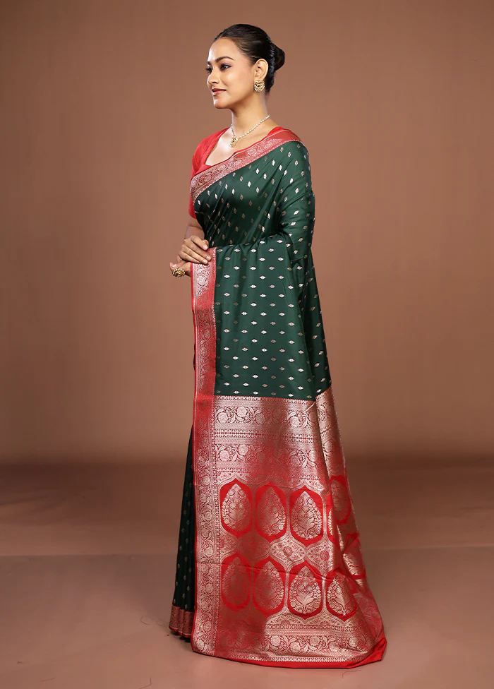 Green Katan Silk Saree With Blouse Piece - Image 4