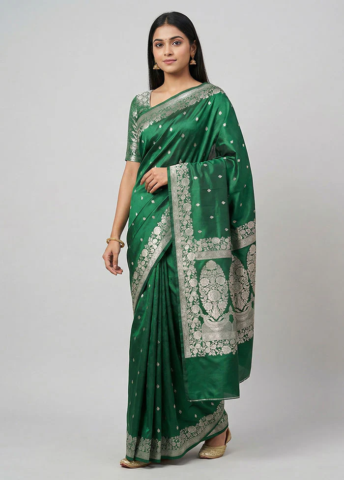 Green Katan Silk Saree With Blouse Piece