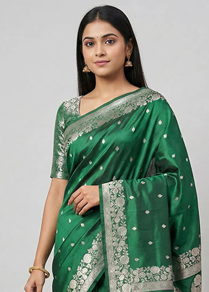 Green Katan Silk Saree With Blouse Piece - Image 2