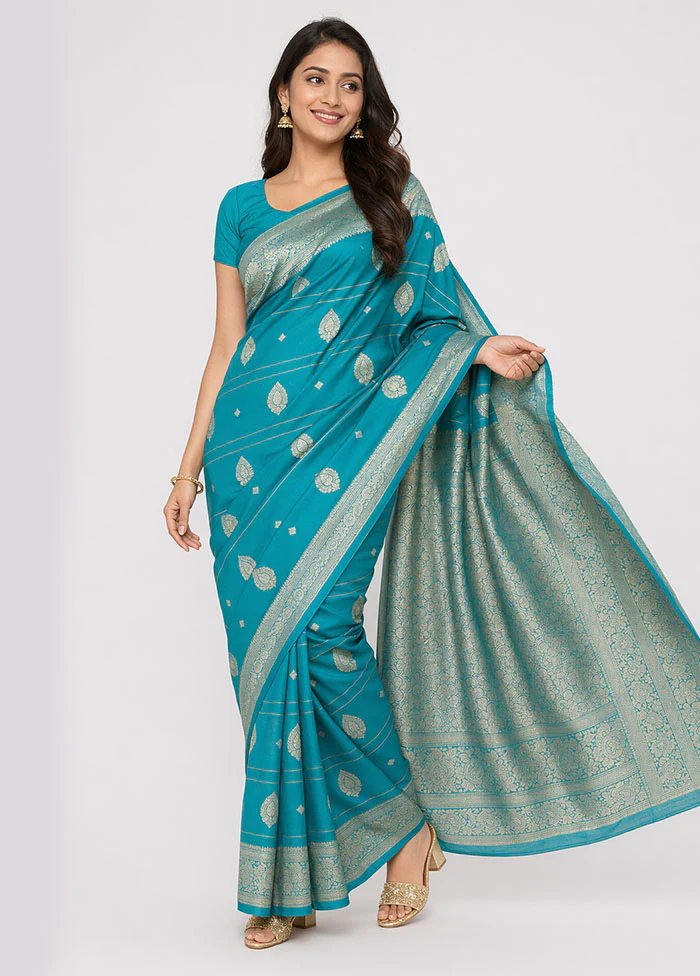 Green Katan Silk Saree With Blouse Piece