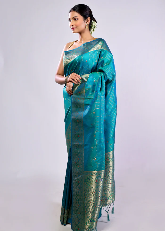 Green Katan Silk Saree With Blouse Piece - Image 4