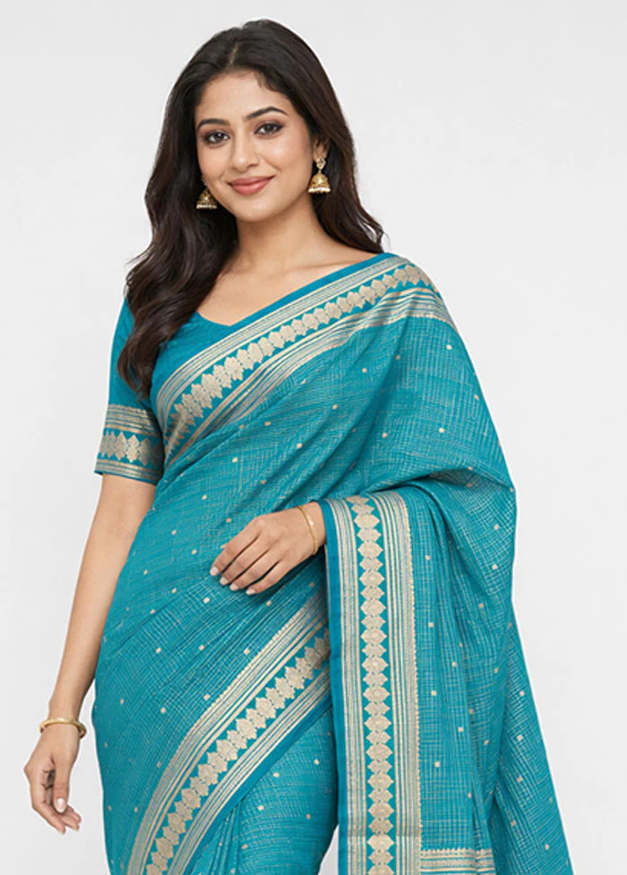 Green Katan Silk Saree With Blouse Piece - Image 2