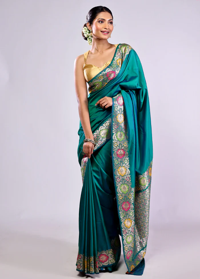 Green Katan Silk Saree With Blouse Piece - Image 3