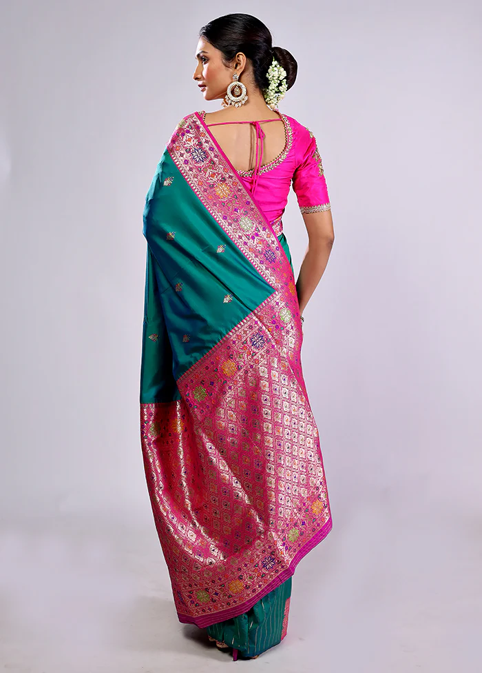 Green Katan Silk Saree With Blouse Piece - Image 4