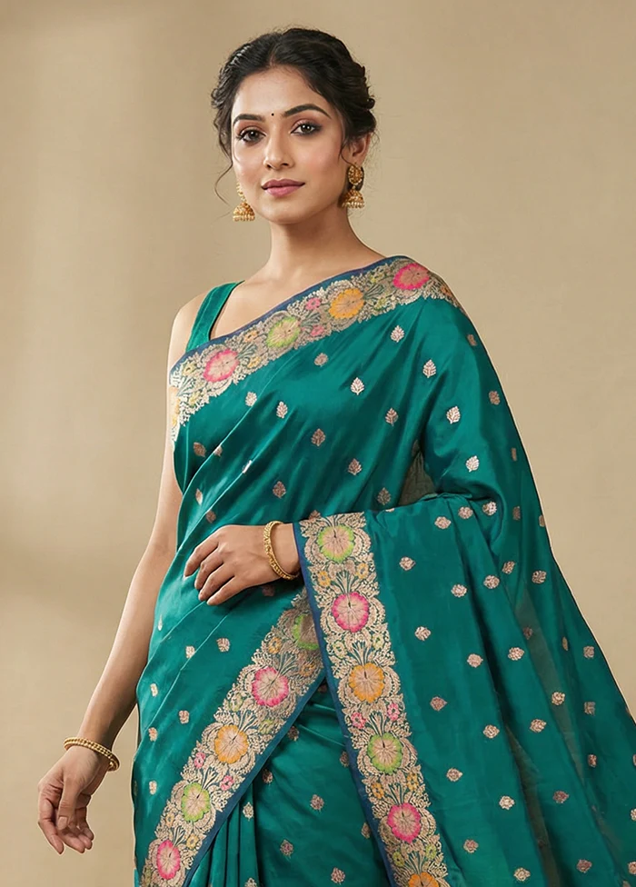 Green Katan Silk Saree With Blouse Piece - Image 2
