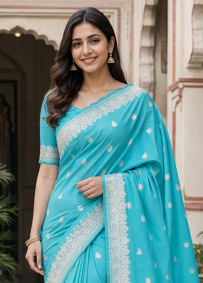 Green Katan Silk Saree With Blouse Piece - Image 2
