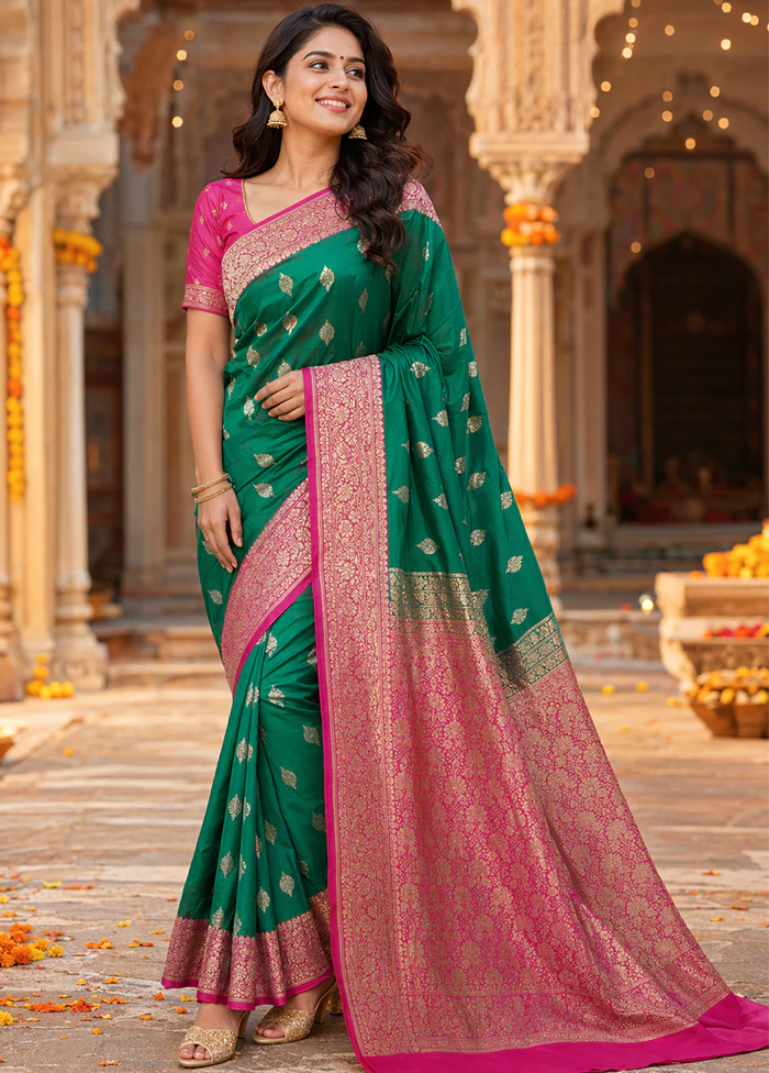 Green Katan Silk Saree With Blouse Piece