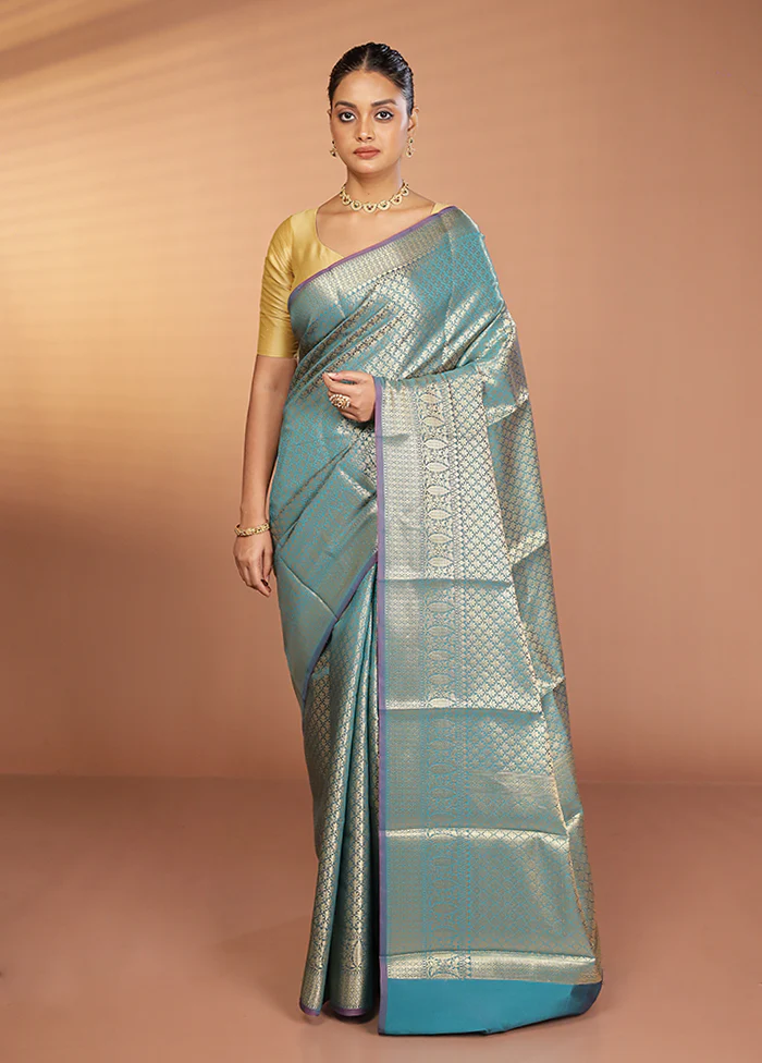 Green Kora Silk Saree With Blouse Piece - Image 2