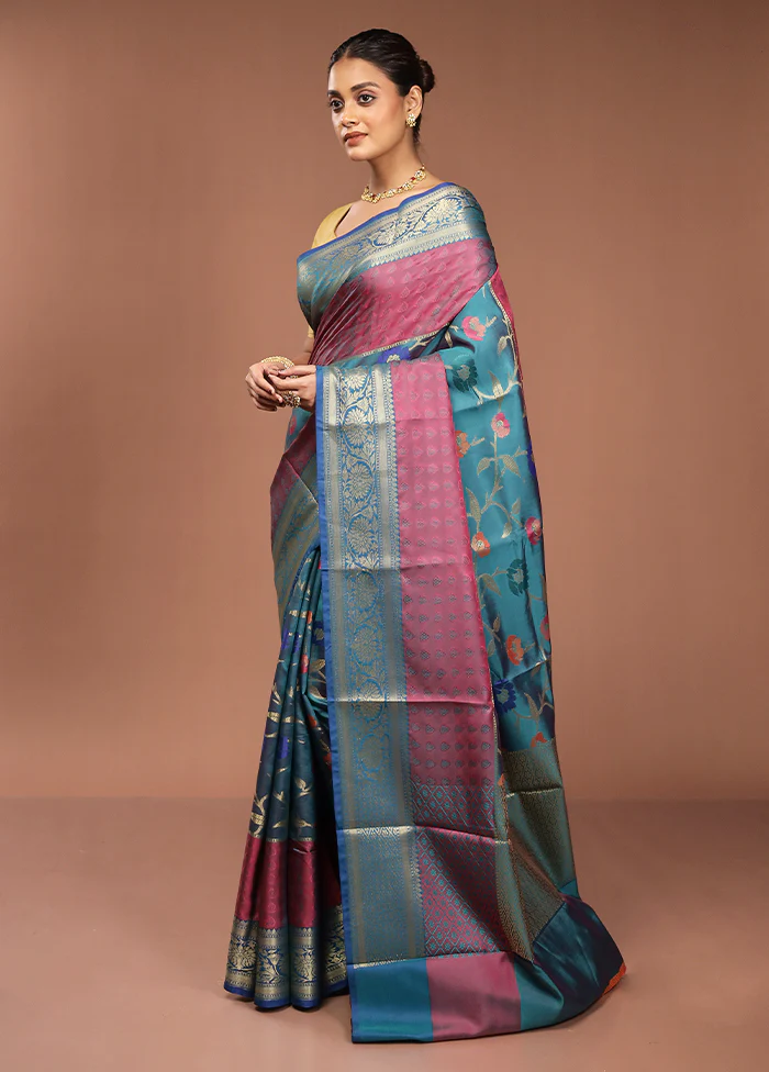 Green Kora Silk Saree With Blouse Piece - Image 4