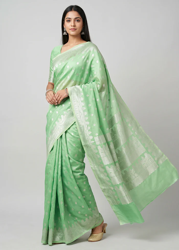 Green Kora Silk Saree With Blouse Piece