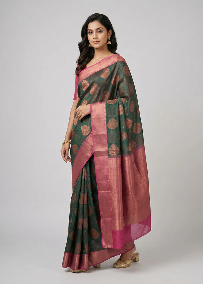 Green Kora Silk Saree With Blouse Piece