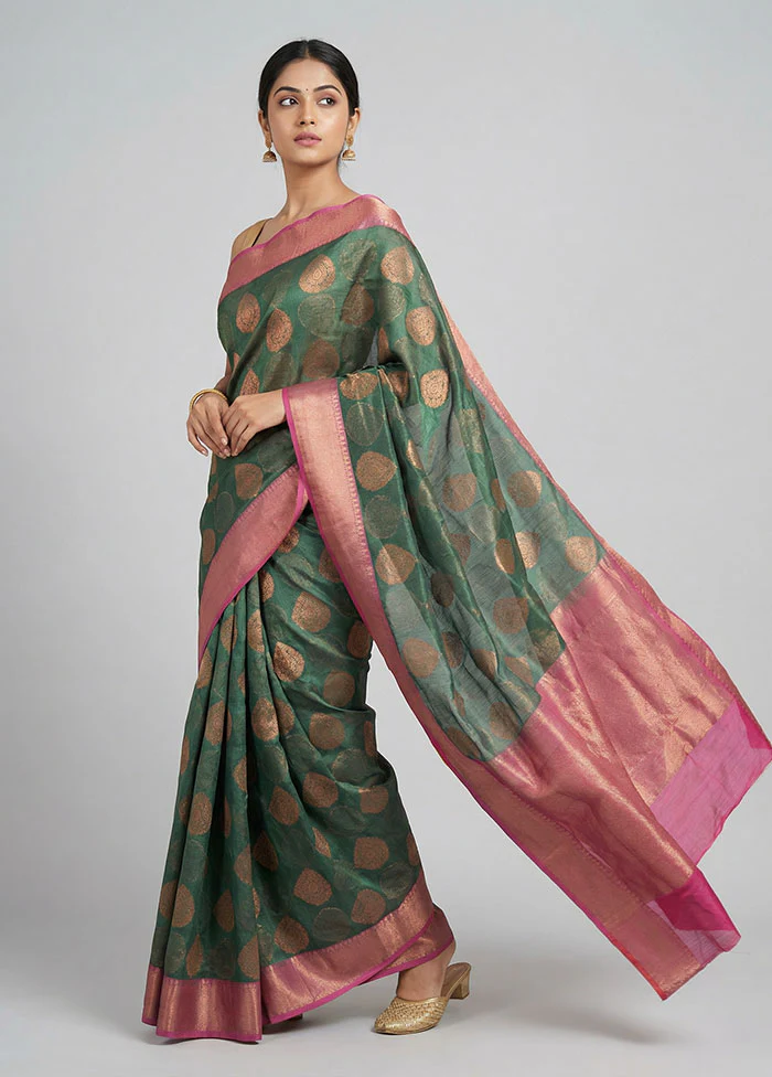 Green Kora Silk Saree With Blouse Piece