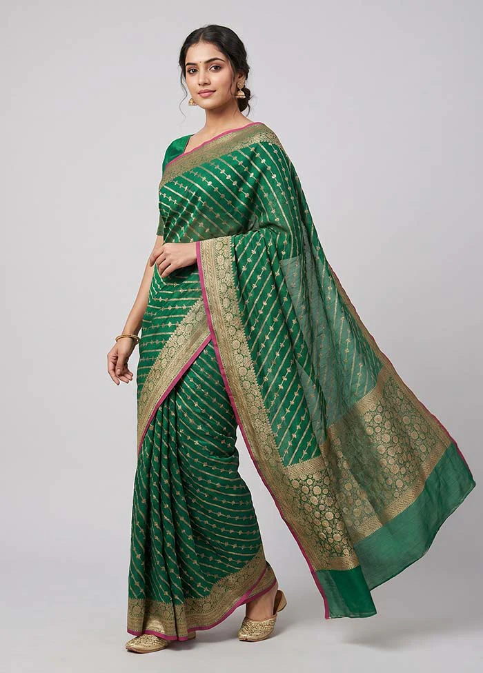Green Kora Silk Saree With Blouse Piece