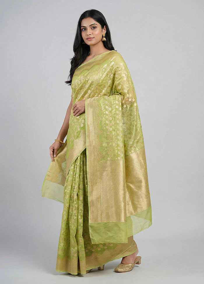 Green Kora Silk Saree With Blouse Piece