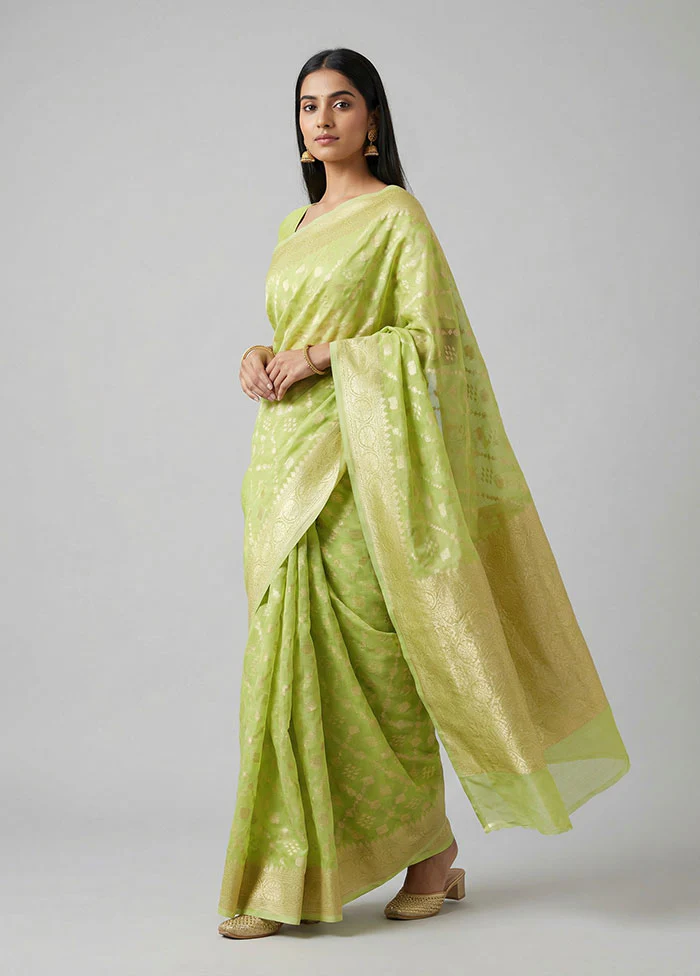 Green Kora Silk Saree With Blouse Piece