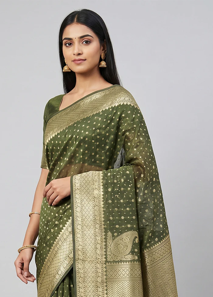 Green Kora Silk Saree With Blouse Piece - Image 2