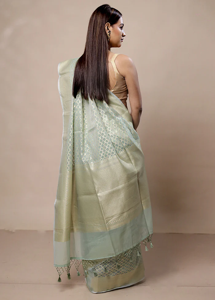 Green Kora Silk Saree With Blouse Piece - Image 3