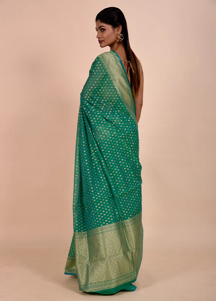 Green Kora Silk Saree With Blouse Piece - Image 3