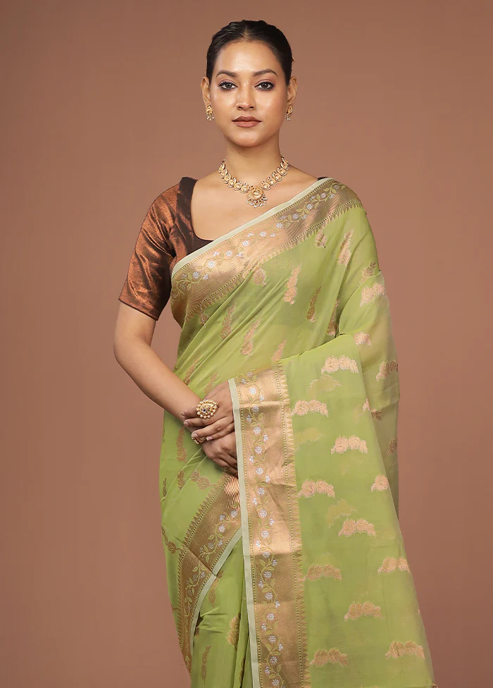 Green Kora Silk Saree With Blouse Piece