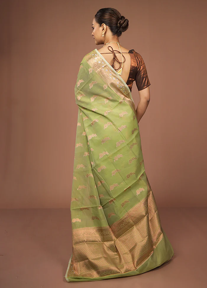 Green Kora Silk Saree With Blouse Piece - Image 3