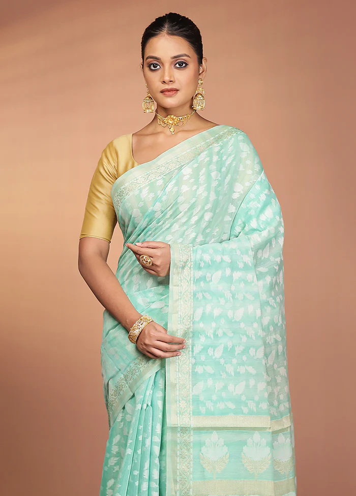 Green Kora Silk Saree With Blouse Piece
